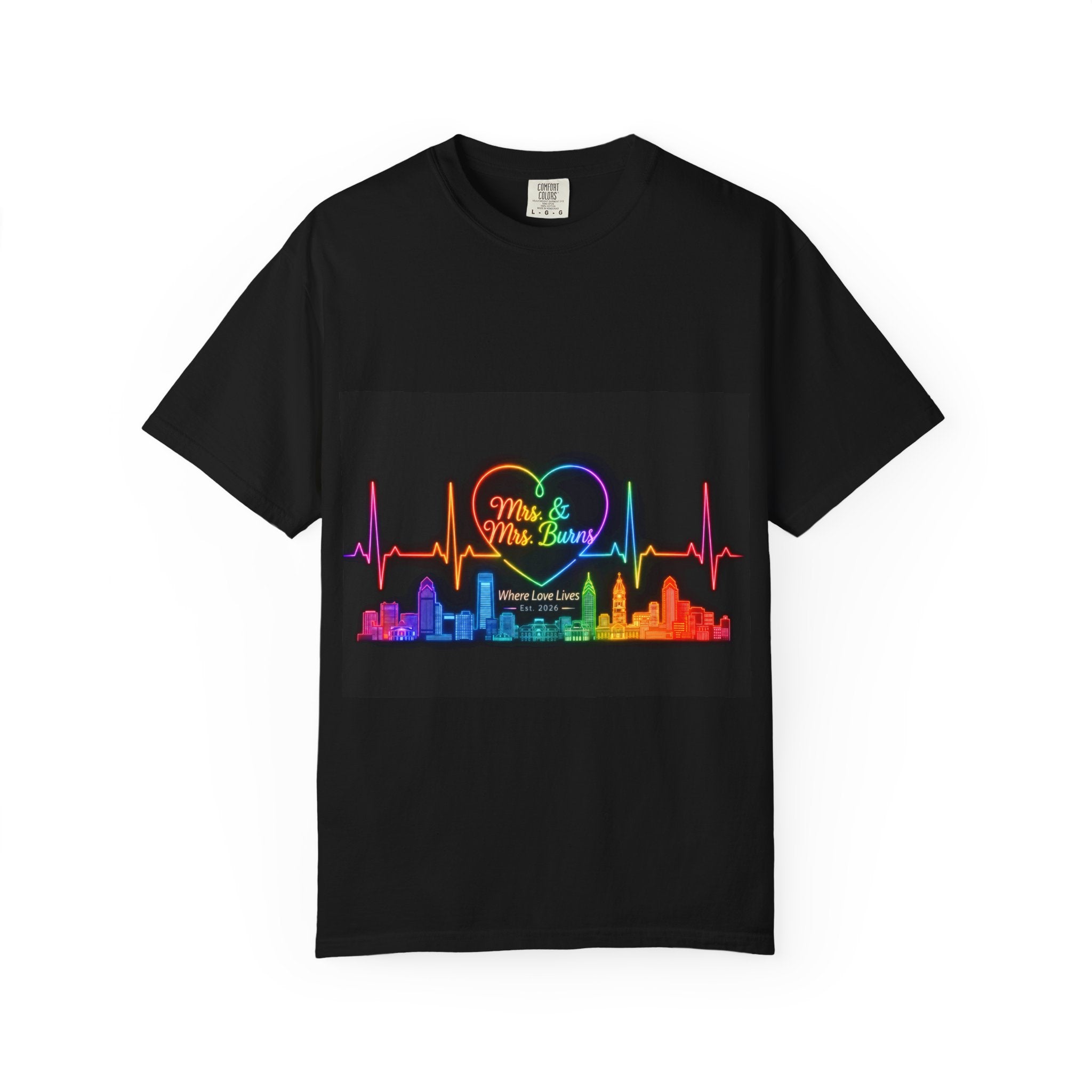 Mr. & Mrs. Beat Rainbow Skyline T-Shirt — Love Lives Loud LGBTQ Pride Tee