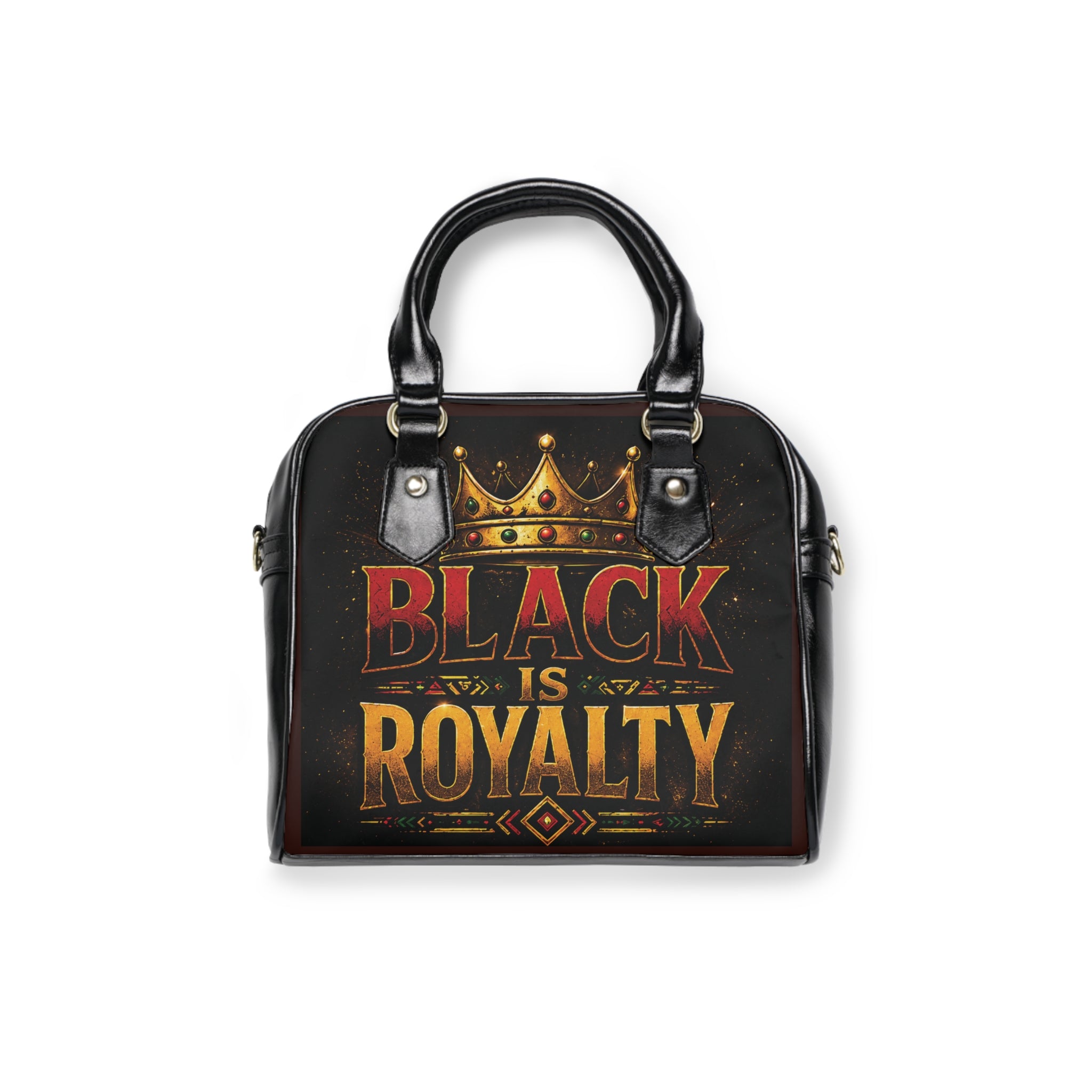 Black Is Royalty Shoulder Handbag — Crown Graphic Statement Purse
