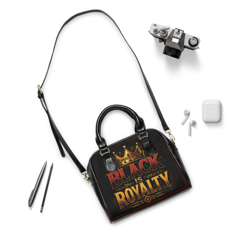 Black Is Royalty Shoulder Handbag — Crown Graphic Statement Purse