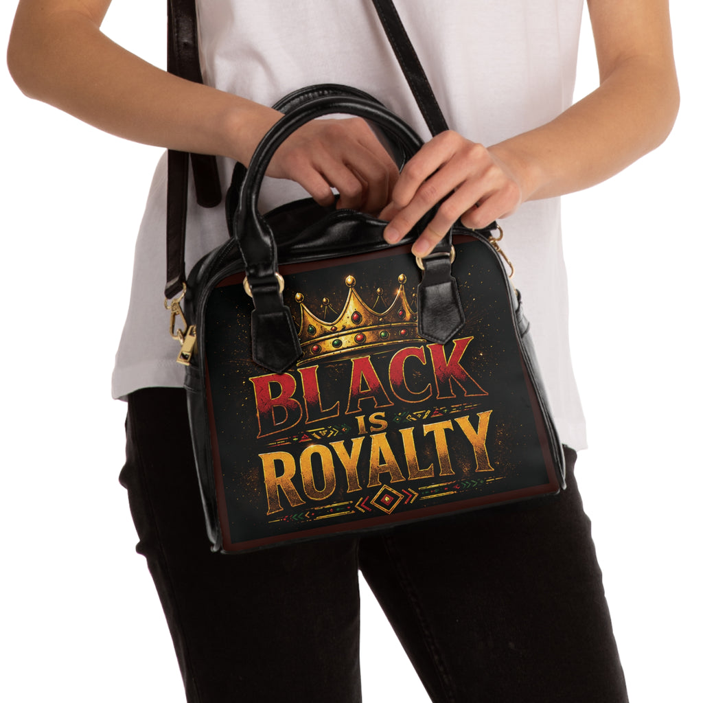 Black Is Royalty Shoulder Handbag — Crown Graphic Statement Purse