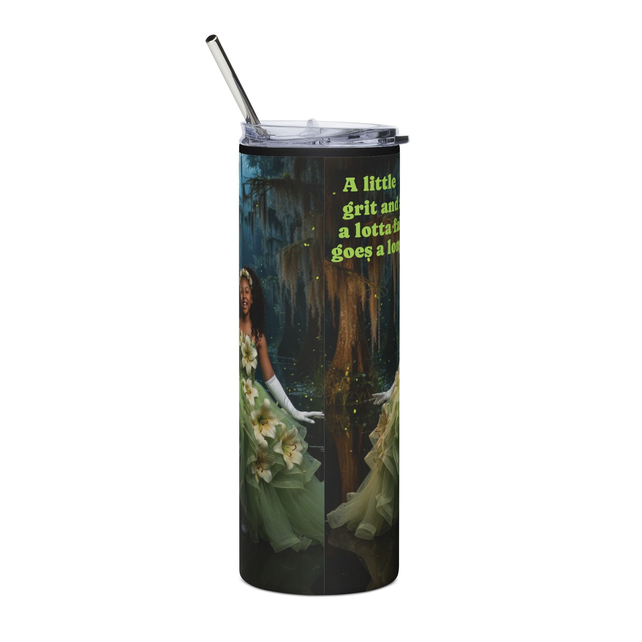20oz Stainless Steel Tumbler — Personalized 'Kyleigh' Princess Floral Design, Inspirational Quote