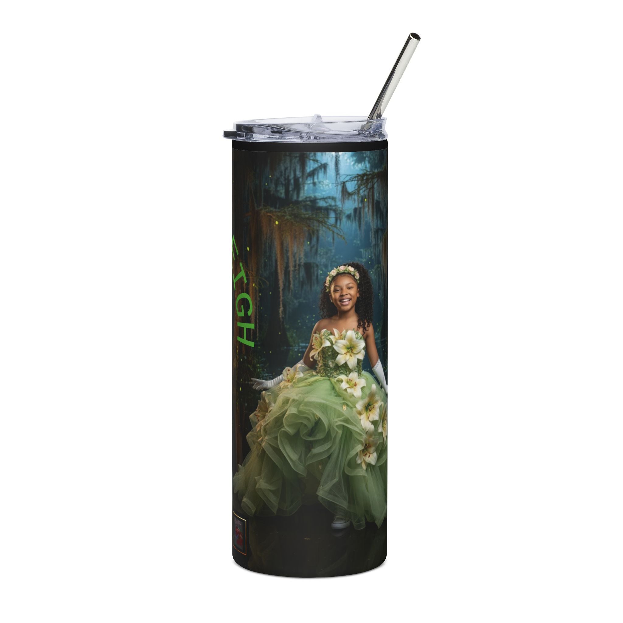 20oz Stainless Steel Tumbler — Personalized 'Kyleigh' Princess Floral Design, Inspirational Quote